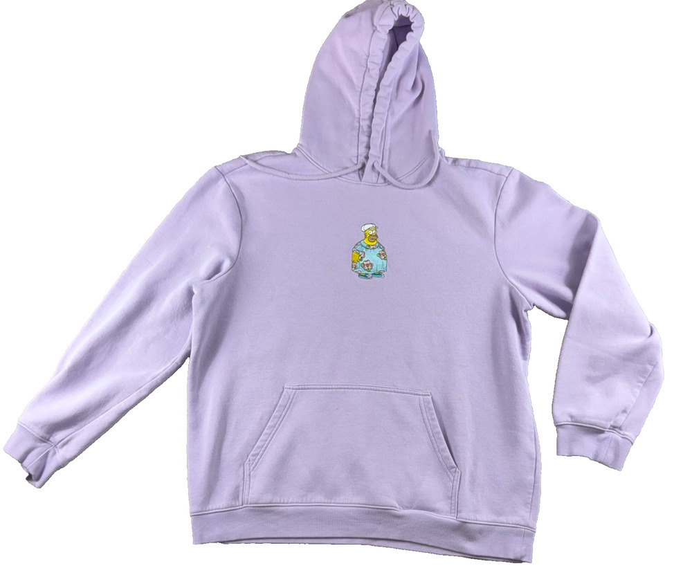 The Simpsons Homer Simpson Hoodie Mens Lavender Embroidered Pullover 22x27.5